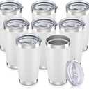 20 oz Tumbler with Lid Stainless Steel Insulated Tumblers Bulk Double Wall Vacuum Cups Powder Coated Travel Mug Keep Drink Cold and Hot, White, 8 Pack