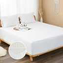 100% Cotton Percale Fitted Sheet Queen Size, 8-15" Deep Pocket Cooling Bottom Sheet, Breathable Soft & Crisp Fitted Sheet Only with 4 Corner Straps (Queen, White)