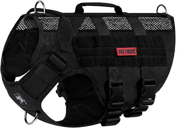 Onetigris Dog Gear Tactical Dog Harness with 6X Buckle,Dog Molle Vest with Handle,3/4 Body Coverage,Hook and Loop Panel for ID Patch,No Pulling Front Clip ( XXL, Black)