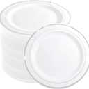 WELLIFE 144 Pieces Silver Plastic Dessert Plates, 7.5 inch Disposable Salad Plates, Premium White Appetizer Plates with Silver Rim, Ideal for Party, Wedding