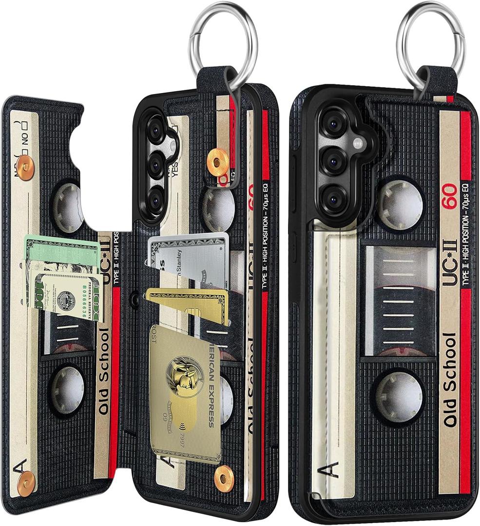 Shorogyt for Samsung Galaxy S23 FE Wallet Case with Card Holder - Designer Cassette Tape Pattern Kickstand Magnetic Clasp Back Flip Folio Leather Phone Cases for S23 FE for Women Men Girls