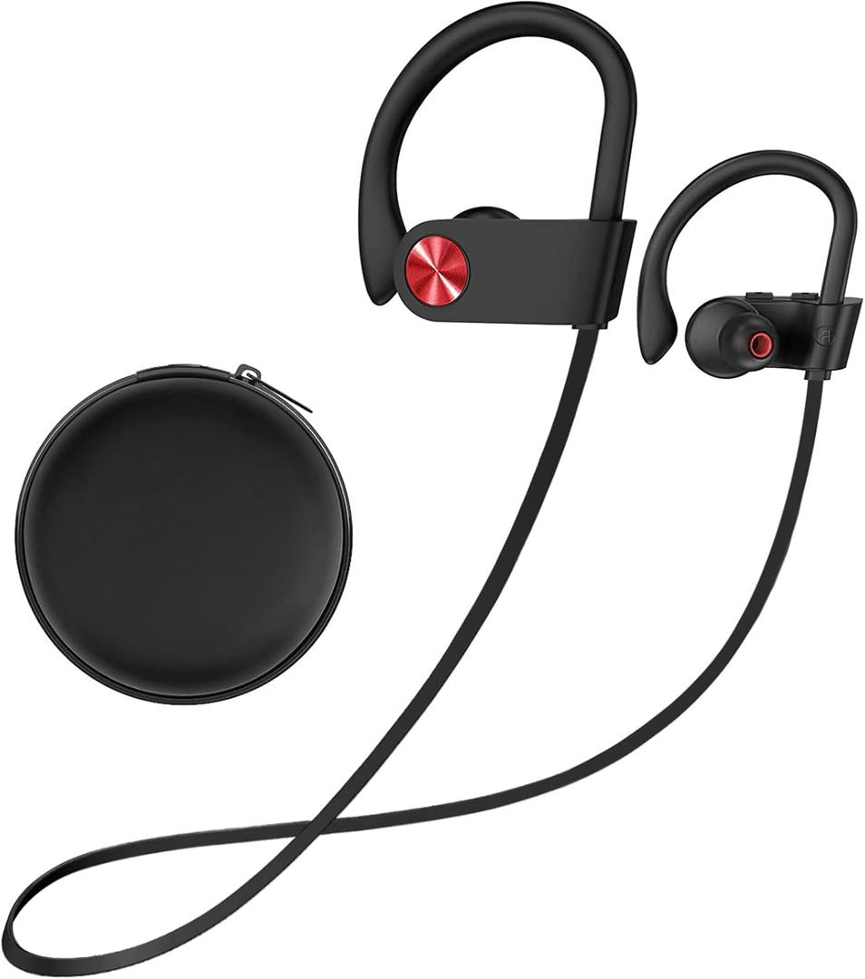 Stiive Bluetooth Headphones, 5.3 Wireless Sports Earbuds IPX7 Waterproof with Mic, Stereo Sweatproof in-Ear Earphones, Noise Cancelling Headsets for Gym Running Workout, 16 Hours Playtime - BlackRed