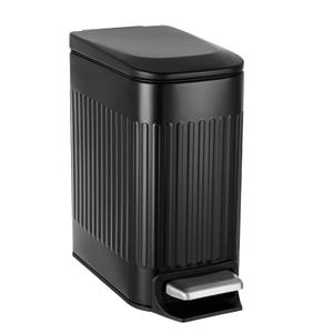 TrashAid Small Black Bathroom Waste Can with Lid Soft Close, 6 Liter / 1.6 Gallon, Stainless Steel Can with Removable Inner Liner, Step Pedal, Slim Wastebasket for Toilet, Office, Bedroom