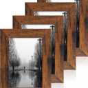 iRahmen 4x6 Picture Frame Set of 4, High Definition Glass 4 x 6 Frame, Wood Rustic Photo Frames for Horizontal or Vertical Display Tabletop and Wall Mounting (Dark Brown)