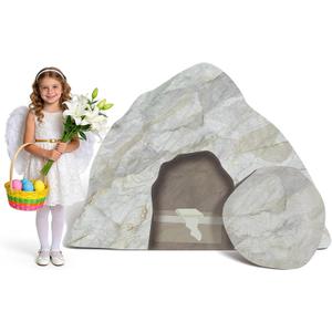 4.46 ft Easter Empty Tomb with Rock Roll Away Cardboard Cutout Standup 2 Pcs Easter Resurrection Scene Cardboard Set Christian Photo Props for Jesus Birthday Party Church Baptism Sunday School