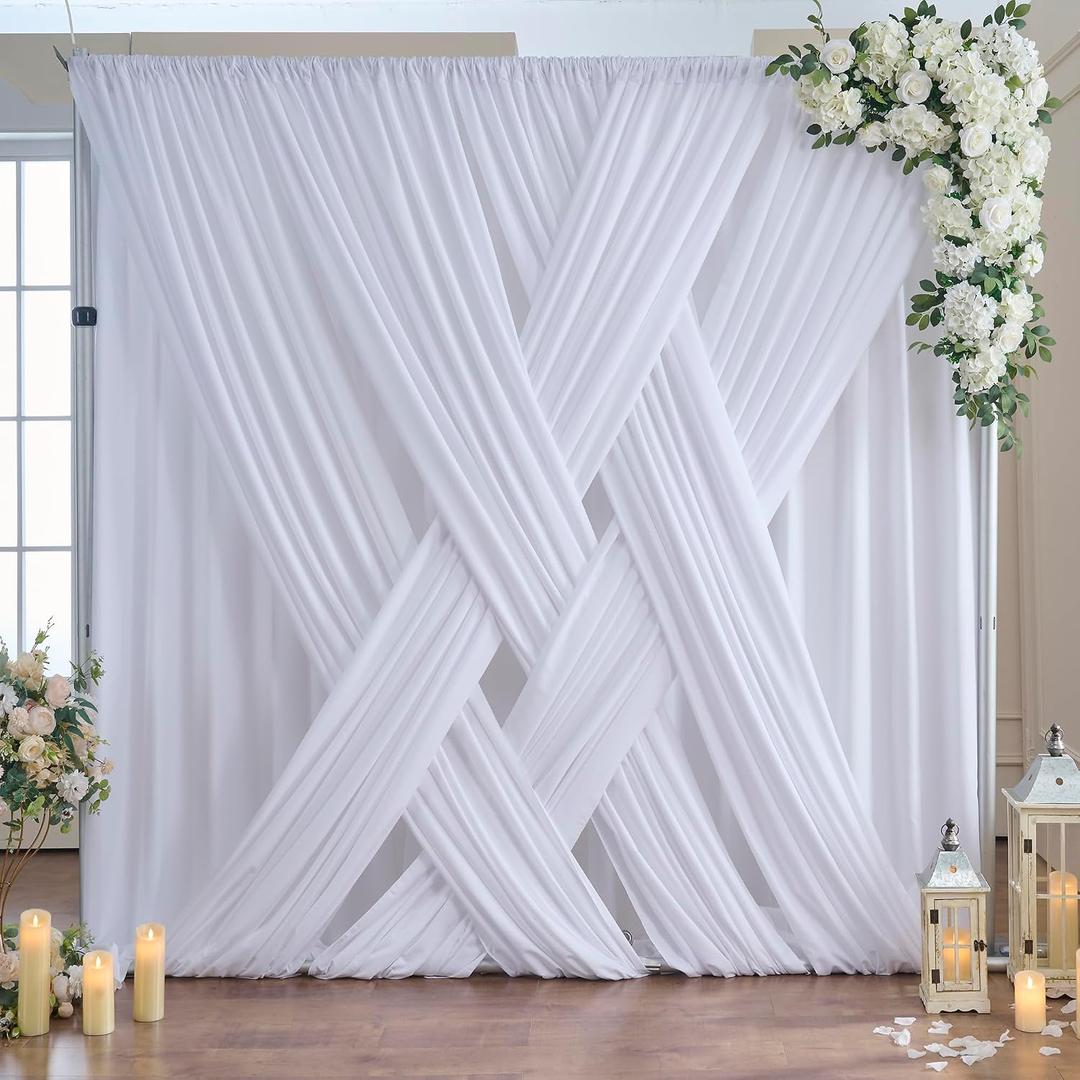 50x10FT White Backdrop Curtains for Party, 10 Panels 5x10FT Thick Polyester Backdrop Drapes, Wrinkle Resistant Photography Background Drapes for Wedding Birthday Home Decoration