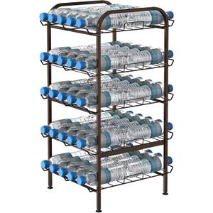 smusei 5 Tier Water Bottle Organizer Vertical Free Standing Storage Shelf Metal Beverage Rack Dispenser Large Capacity Bottled Water Holder Stand for Kitchen Party Pantry, Bronze