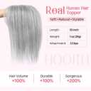 HOOJIH Hair Topper for Women with Thinning Hair 4x2.5inch Base Real Human Hair Topper with Bangs Handmade Invisiable Lace Front Topper - Light Gray