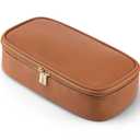 Vlando Travel Makeup Bag,Small Makeup Bag for Women,Gifts for Women Girls, Makeup Pouch Purse Travel Essentials Toiletries-Brown