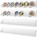 Clear Acrylic Challenge Coin Display Holder,Wall Mounted Acrylic Casino Poker Chip Collectors Display Rack stand, Single Row Military Coins belt buckle badge Collection Shelf,Set of 4