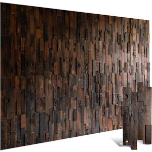 DQQWood 3D Reclaimed Ship Wood Wall Panel Decor .Driftwood Interior Wood Grain Decoration. Raw Color. Textured Designed. Accent Boat Wood Mosaic Wall Tile