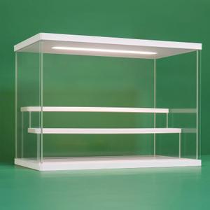 NONEMEY Clear Acrylic Display Case Stand with Led Light 2/3/4/5/6 Tier Storage Box Showcase Dustproof Organizer Box for Collectibles (White 3Tier 12.4*7*9inch)