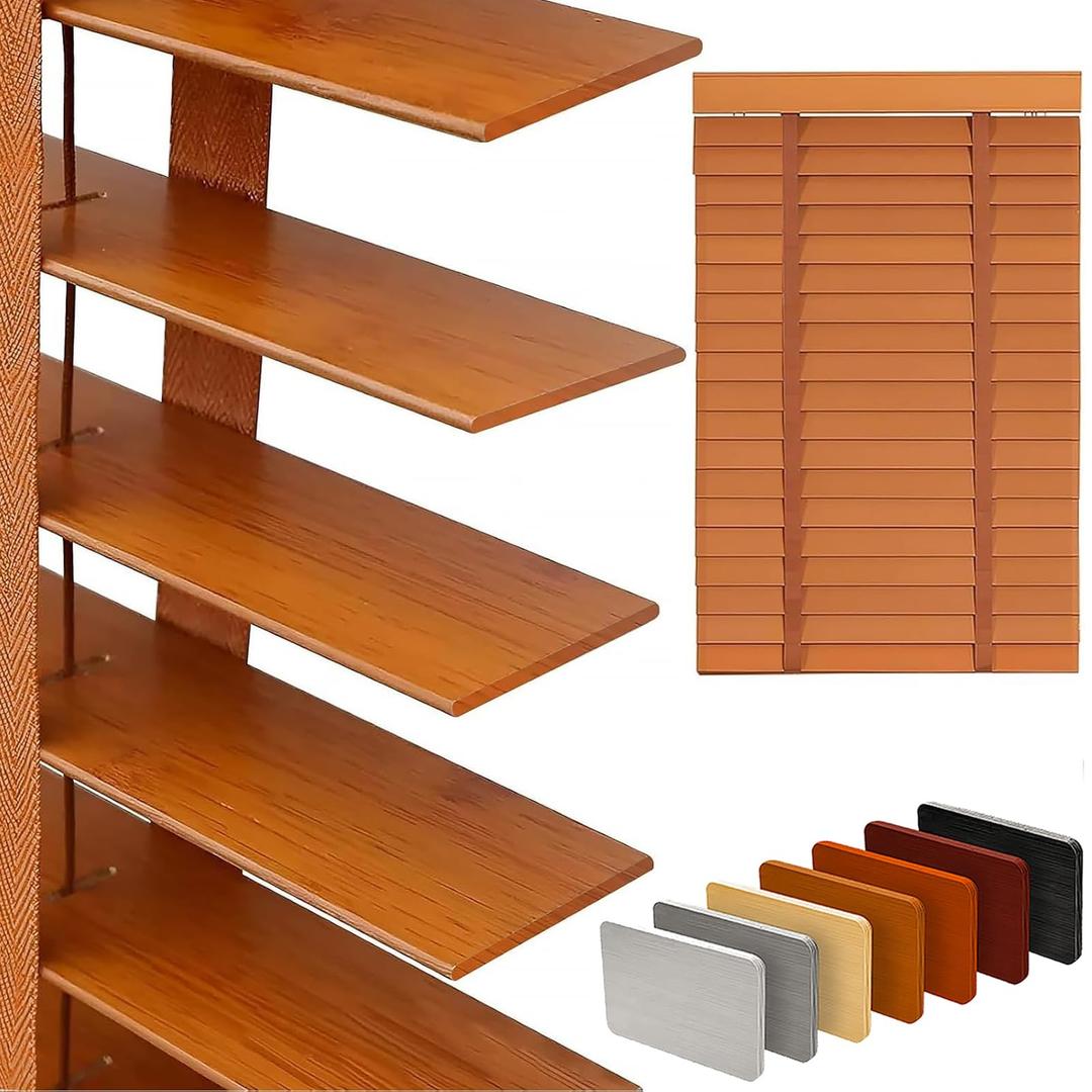 2" Slats Wood Blinds for Indoor Windows: Solid Wooden Blackout Blinds & Shades,Black Out Privacy Horizontal Blinds for Home Bedroom Bathroom Living Room Windows and Doors 37.5" WX48 H Light Brown