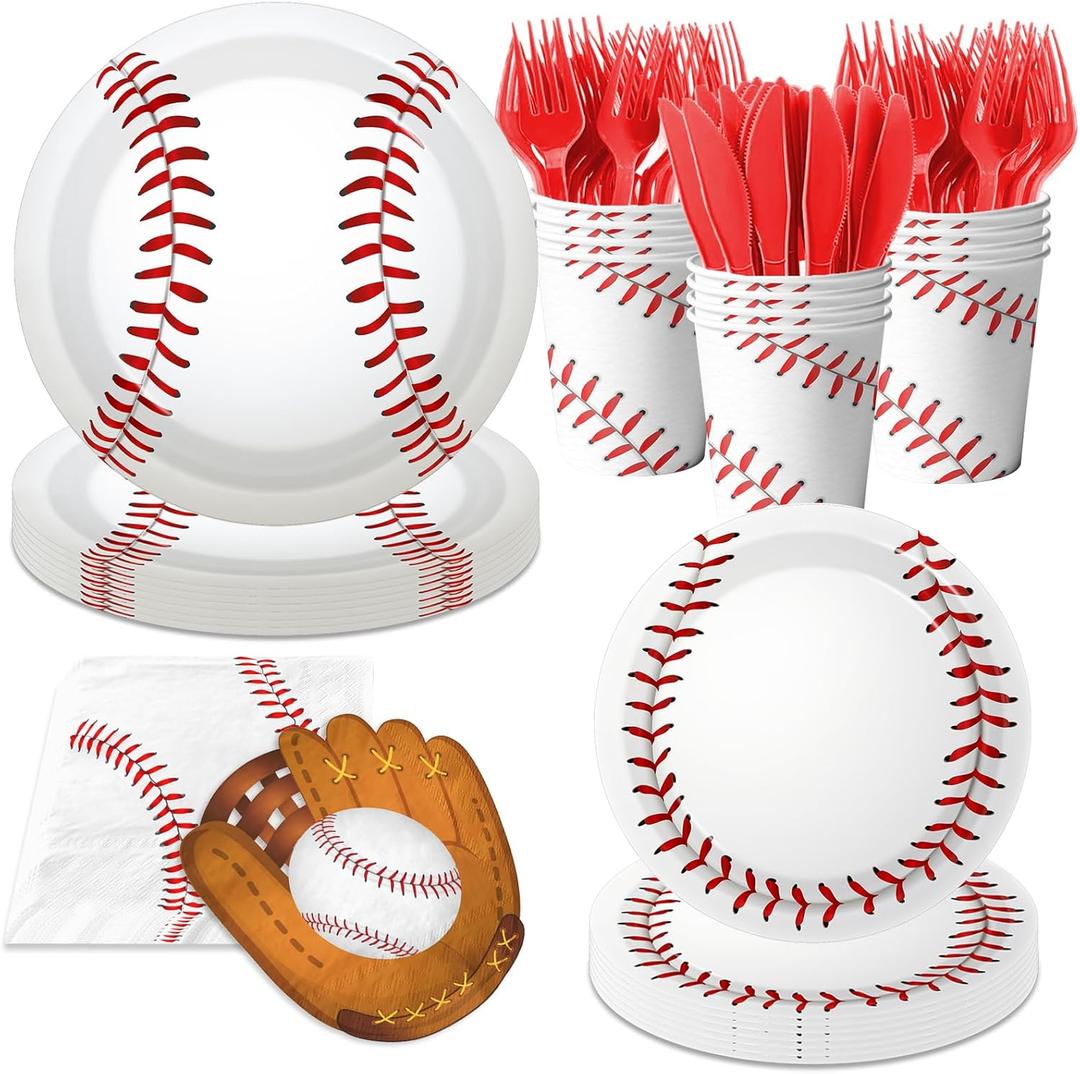 Baseball Party Decorations,168pcs Baseball Birthday Decorations Tableware Baseball Plates and Napkins Cups for Boy Birthday Party,Serve 24
