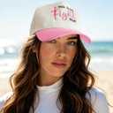 Breast Cancer Awareness Gifts for Women, Cotton Chemo Headwear Embroidered Trucker Hat Accessories (Pink)
