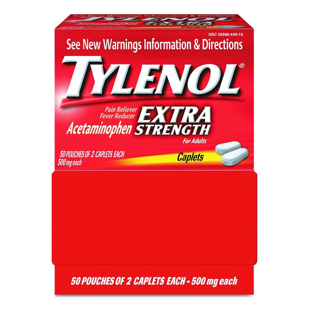 Tylenol 40900 Extra Strength Dispenser Box (50 Pouches of 2 Caplets Each), BBD 09/2028