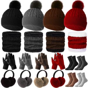 Suhine 20 Pcs Winter Warm Hats and Gloves Knitted Scarf Foldable Ear Muffs and Socks Warmer Set for Men Women Ski Outdoor (Classic Colors)
