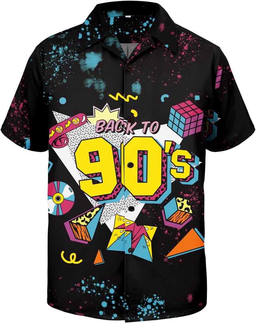 Hawaiian Shirt for Men Button Down Short Sleeve Casual Beach Shirt Summer Wear Stylish Tropical Print Shirts (X-Large, Vintage 90s)