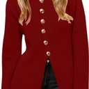 womens cardigan sweaters Long Sleeve Button Up Cardigan Lightweight Knit Business sweater Blazer Casual Fall Jackets (Small, Wine Red)