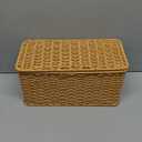 Cable Management Box,2 Open Slots Cord Organizer Hider Box with Lid,13.7" L*6.2" W Handwoven Imitation Rattan Cable Organizer Box for TV Wire Computer Router & Power Strip-A Style(Light Brown)