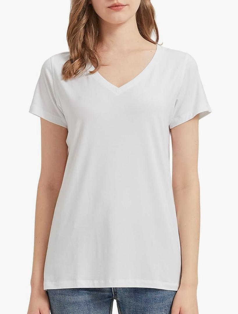 netdraw Women's Ultra-Soft Bamboo Viscose Cotton V-Neck Short Sleeve T-Shirt, Casual Summer Tops for Lounge Sleep Pajama, Medium Size