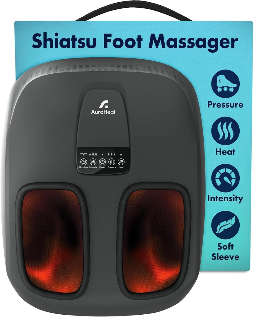 Shiatsu Foot Massager with Heat & Deep Kneading - Relieves Plantar Fasciitis, Neuropathy & Foot Fatigue - Features Adjustable Heat & 3 Compression Setting - Fits Up to Mens Size 14 - HSA/FSA Eligible