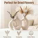 Snuggle Hollow Ceramic Vase Set of 2 for Coffee Table Decor, Donut Decorative Vases for Boho Modern Table Centerpieces Home Living Room Entryway Table Shelves Decoration (Beige W 6.3" X H 8.4")