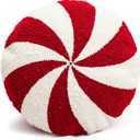 Christmas Pillows Candy Throw Pillow White Round Decorative Pillow Christmas Decorations Soft Winter Pillow Cute Plush Pillow Cushions for Couch Sofa Bed, 15x15 Inch (Red)