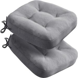 Codi Dining Chair Cushions 2 Pack, Thick Chairs Pads for Indoor Kitchen Room - Washable, Non-Slip Memory Foam Seat Cushion with Ties, 16.5"x16.5"x 3.5", Set of 2, Grey New