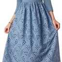 GRACE KARIN Womens Summer 3/4 Sleeve Dress with Pockets A Line Midi Eyelet Dress Empire Waist Casual Fall Flowy Dress, Large