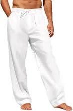 Runcati Mens Casual Pants Linen Elastic Waist Drawstring Lightweight Pants Loose Fit Summer Beach Yoga Trouser, XXL