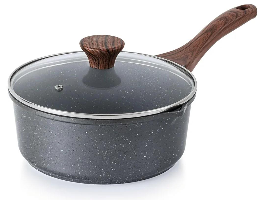 VINCHEF Nonstick Saucepan with Lid, 3QT Sauce Pan with Stay Cool Handle, Non Stick Small Cooking Pots Induction pot, Dishwasher Safe, Compatible for All Stove Top, PFAS and PFOA Free Black