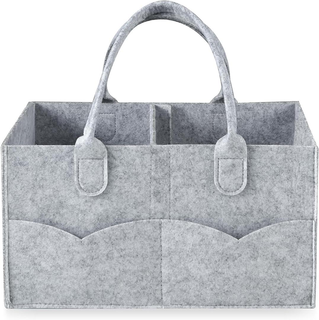 PandaEar Baby Diaper Caddy Organizer, Portable Diaper Holder Organizer Nursery Storage Basket for Wipes & baby stuff, Collapsible Baby Organizer with Divided Design (Grey)