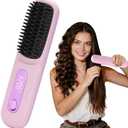 Upgrade 6400 mAh Cordless Hair Straightener Brush Portable Mini Hair Straightener with Long Battery Life, 2026 New Travel Rechargeable Straightening Comb with Temperature Display for Women(Purple)