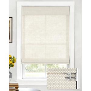 LazBlinds No Drill Cordless Bamboo Roman Shades, Light Filtering Blinds for Indoor Windows, Roll Up Bamboo Blinds for Home, 29" W x 64" H, Star-Off White