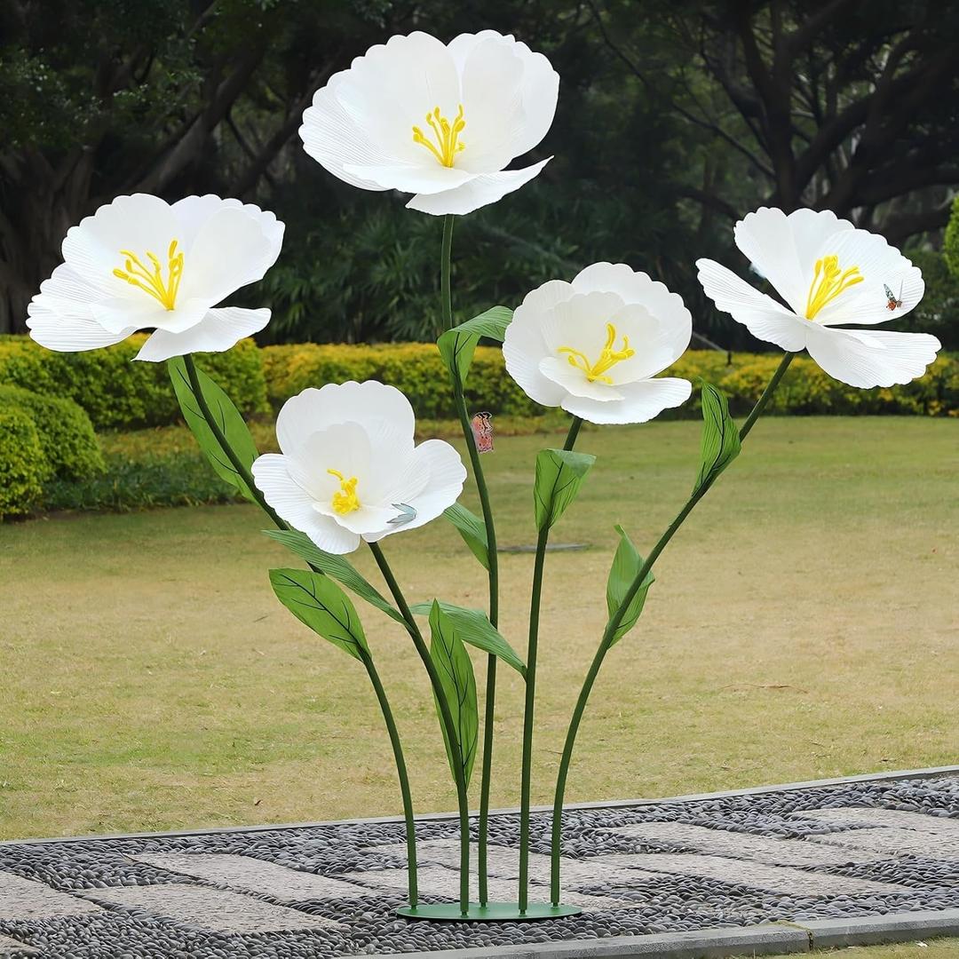 5PCS Giant Flowers 5.9 ft Large Standing Felt Fabric Artificial Flower Decoration for Home Decor,Wedding,Garden,Hotel,Office,Church,Shop Window Display(White)
