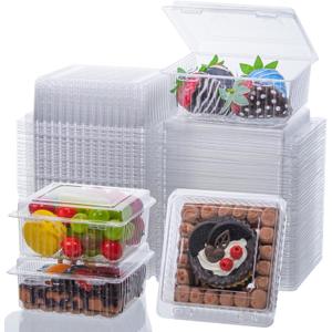 TEMLQPACK 100PCS 4x4x2 Inches Disposable Plastic To Go Containers Charcuterie Boxes Mini Cake Boxes Pie Boxes Bakery Boxes for Salads Pasta Sandwiches