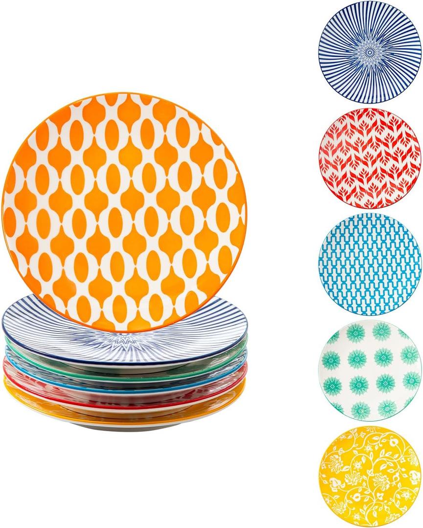 Ceramic Dessert Plates Set - 6 Inch Mini Appetizer Plates for Kitchen - Small Salad Plate for Cake Snacks Side Dish,Gift, Microwave Dishwasher Safe, Assorted Colors