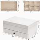 Meangood Jewelry Box Organizer for Women, 2 Layer Large Jewelry Storage Case, Rustic Wooden Jewelry Box with Mirror & Ring Tray for Necklace Earring Bracelets Rings, Vintage Style (White)