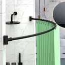Curved Shower Curtain Rod For Bathroom 38-72 Inches, Adjustable Length, Curved Shower Rod, 0.9MM thickness, Round Shower Curtain Rods, Rotate Bracket For Large Shower Space, Need Drilling, Black