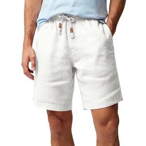 HOTake Men's Linen Shorts Casual Drawstring Elastic Waist Summer Beach Vacation Shorts, Large