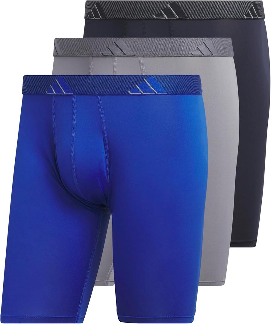 adidas Men's Performance 3-Pack Long Boxer Brief, Underwear Boxer Briefs - 3-Pack Long Men's Underwear Pack (Large, Team Royal Blue/Grey/Legend Ink Blue/Microfiber)