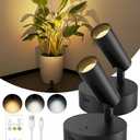GOODEA Spotlights Indoor with Remote, 3000mAh Rechargeable Battery Plant Spotlight Indoor, Wireless Uplighting with 3 Colors & Dimmable, LED Picture Light for Painting, Artwork Accent Lighting(2 Pack)
