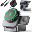 ZEEHOO 3-in-1 Foldable Magnetic Wireless Charging Station, Qi2 Certified 15W Travel Charger Stand Dock for iPhone 17/16/15/14/13/12 Series, Apple Watch, AirPods (30W Adapter Included) (Gray)