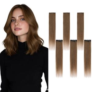 6PCS Clip in Hair Extensions Real Human Hair Short Clip in Extensions for Women Short Straight Hairpieces to Add Volume and Highlights 10 Inch Medium Brown