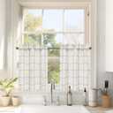 DriftAway Kitchen Curtains Striped Tier Linen Short Curtains Windowpane Plaid Cafe 24 Inch Length for Living Room Bathroom Chris Farmhouse Rustic Rod Pocket 2 Panels Black