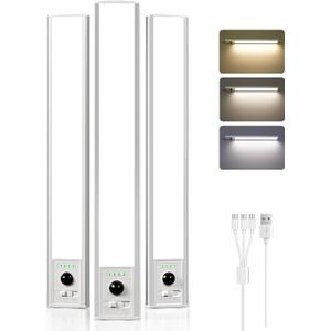 EZVALO 12inch Under Cabinet Lighting Wireless with Battery Indicator, 2500mAh Rechargeable Motion Sensor Light Indoor, 96 LED Under Counter Lights for Kitchen Closet, 3 Color Temps, Dimmable, 3 Pack