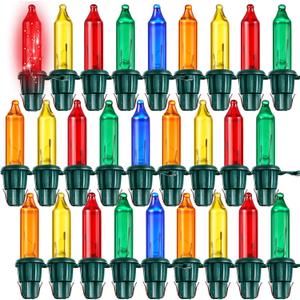 Mudder 240 Pcs Christmas Replacement Mini Light Bulbs with Green Base Christmas Tree Incandescent Wire String Lights Replacement Bulbs for Xmas Indoor Outdoor Decoration(Multicolor,6v X 0.08a)