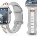 Silicone Strap for Apple Watch Band Series 11 10 9 8 7 6 5 4 3 SE Ultra, Stylish Bracelet with Gold Honey Bee Charms for iWatch 38mm 40mm 41mm 42mm Bands, Designer Sport Wristbands