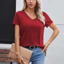 LOLONG Womens Tops Summer Short Sleeve V Neck T Shirts Casual Basic Tees Trendy (X-Large, Red)